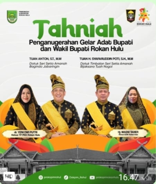 Bupati Anton Sandang Gelar Datuk Seri Setia Amanah