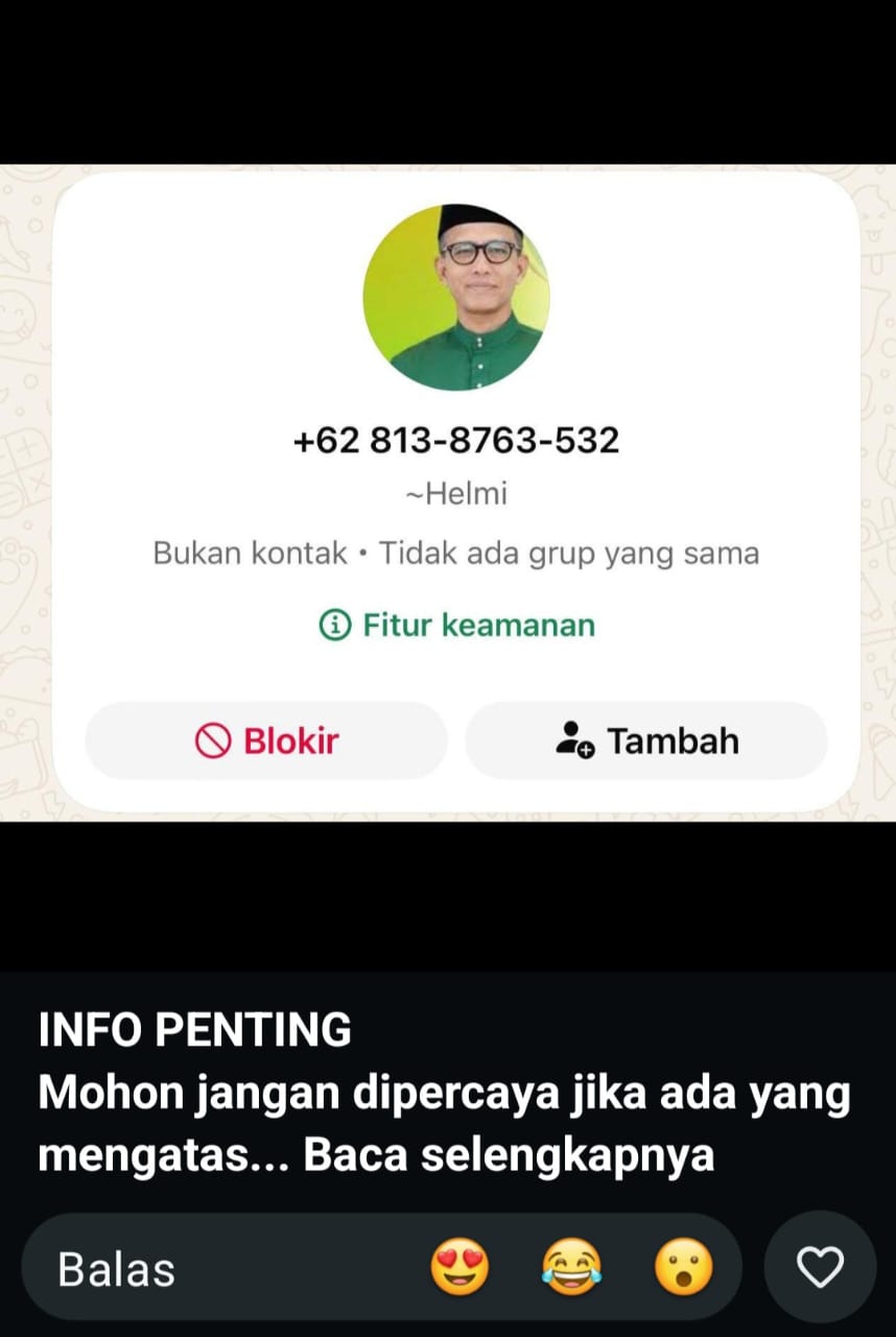 Nomor WhatsApp Mengaku Plt Kadisdikpora Kampar Helmi Beredar, Warga Diminta Waspada