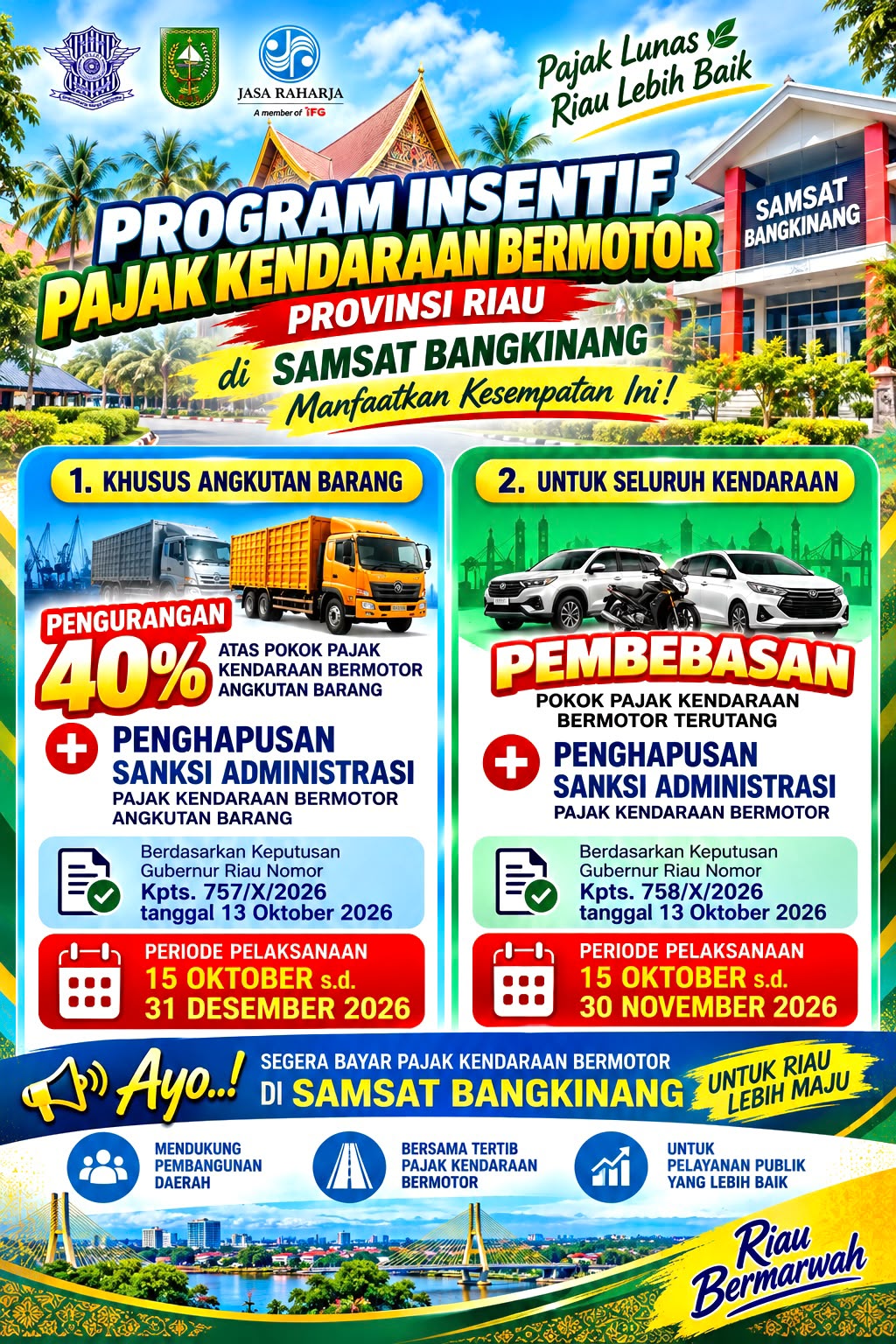 Kabar Baik! Pemprov Riau Hapus Tunggakan Pajak Kendaraan, Angkutan Barang Dapat Diskon 40 Persen